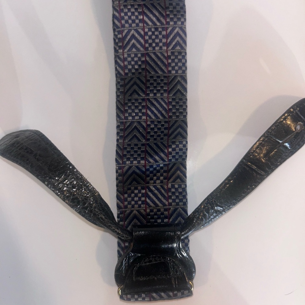 Vtg Trafalgar Suspenders Navy Blue Y Back Button On Braces Brass Tone England - Picture 5 of 6